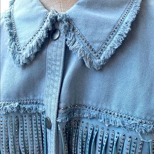 Zara Shiny Fringe Jacket - blue